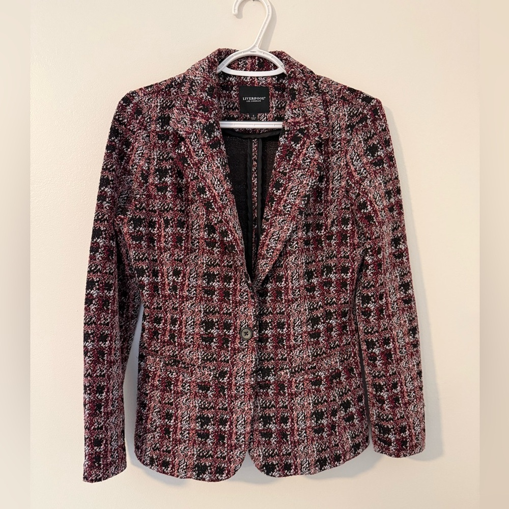 Liverpool Multi-Color Tweed Blazer - Burgundy, Black, White